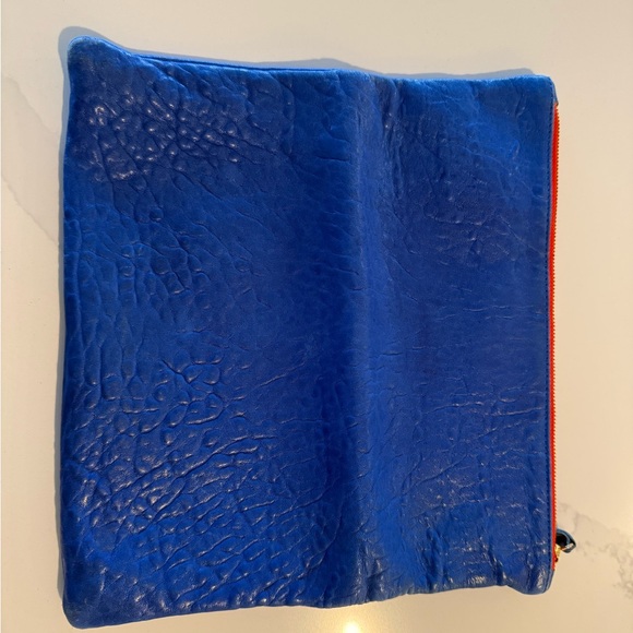Clare V Blue Leather Clutch with Red Zipper - Picture 3 of 6